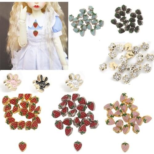 20pcs 5mm Mini Button Buckle DIY Doll Clothes Metal Strawberry Buckle Pattern Buckles for 1/6 Doll Clothing Sewing Accessories