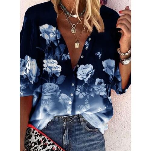 2021 Plus Size 5xl Ladies Elegant Leisure Casual Tops Women Single-breasted Long Sleeve Model Flower Print Female Shirt Blouse