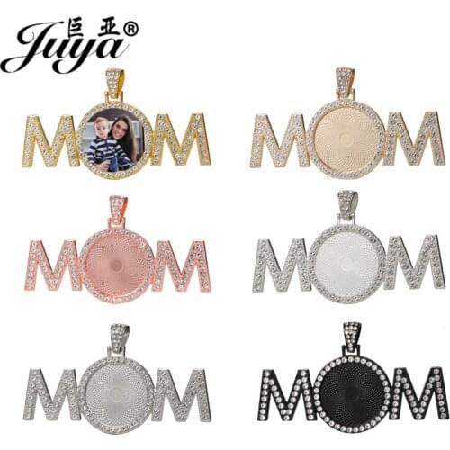 30PCS "MOM" Pendant Base Diamond Rhinestone Bezel 25mm Circle Blank Tray Charms For DIY Jewelry Making Accessories Women Gifts