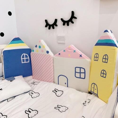 4 Pcs Baby Bed Bumper Infant Cradle Child Crib Bumpers Comfortable Protect Kids Pillows Bed Fence Cute Cotton Combination House