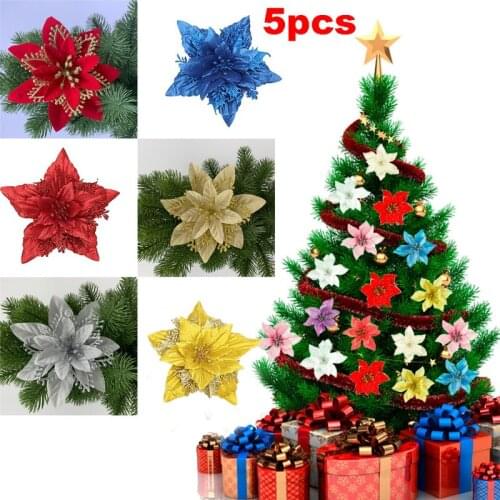 5 Pcs Christmas Decoration Flowers Three-dimensional Simulation Flowers Suitable for Festive Party Wedding Interior Decoration