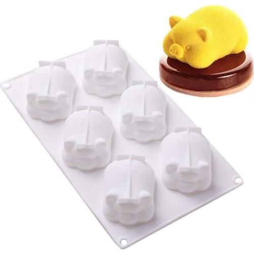 6 Cavity Cute Pig Silicone Mold 3D Cake Mold For Baking Mousse Chocolate Sponge Moulds Pans Cake Decorating Tools Mould