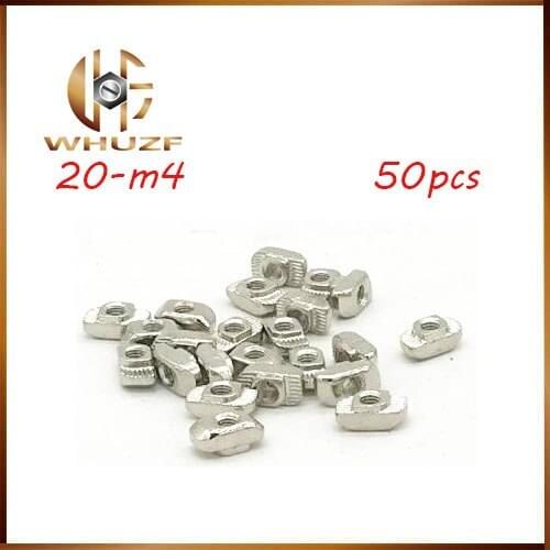 Free shipping 50pcs 20-M4 T Hammer Block Nuts serie Aluminum Profile Parts Connector T Fastener Sliding Nickel Plated Steel