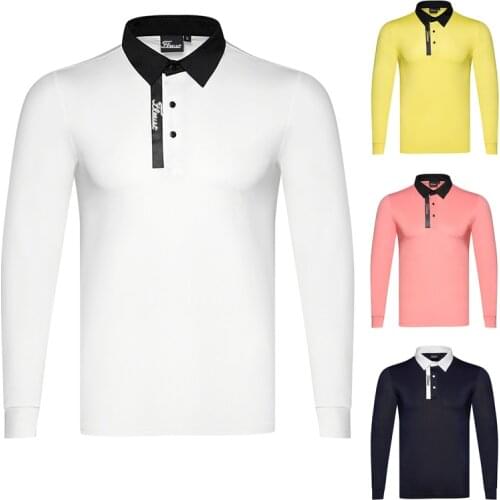 Spring 2020 quick drying breathable solid color outdoor sports long sleeve polo shirt breathable non iron golf clothes men