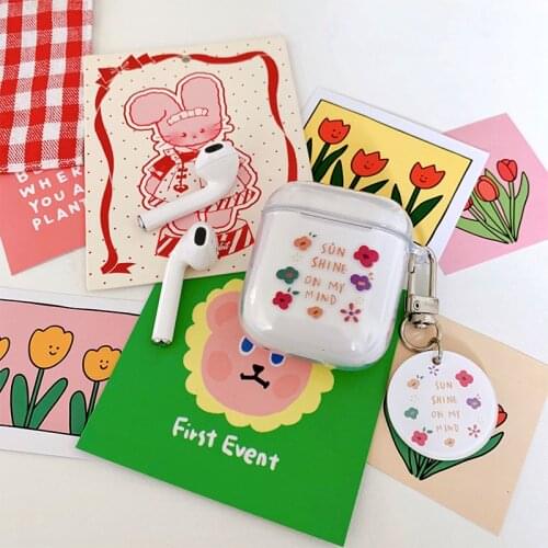 For AirPods Case Cute Flower Earphone Case for AirPods 2 Korean Style Soft Silicone Headset Protect Cover with Keychain