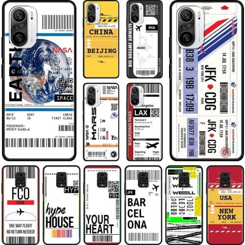 Phone Case For Redmi Note 10 Pro Max 9 8 7 9T 8T 9s Cover For Redmi K40 K30 pro Shell Black Caso Travel Ticket