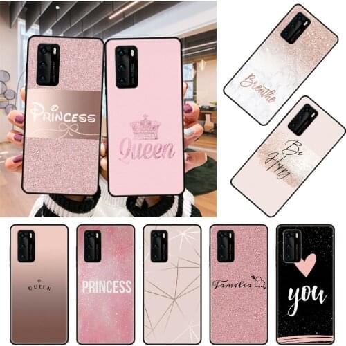 Phone Case For Huawei P20 P30 P40 P Smart Z 2019 P10 Mate 30 10 20 Lite Pro Black Cover Hoesjes Tpu Pink Princess Love Queen