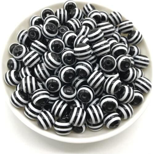 High Quality 8/10/12mm Black Round Striped Acrylic Beads Making DIY Bracelet Necklace #01
