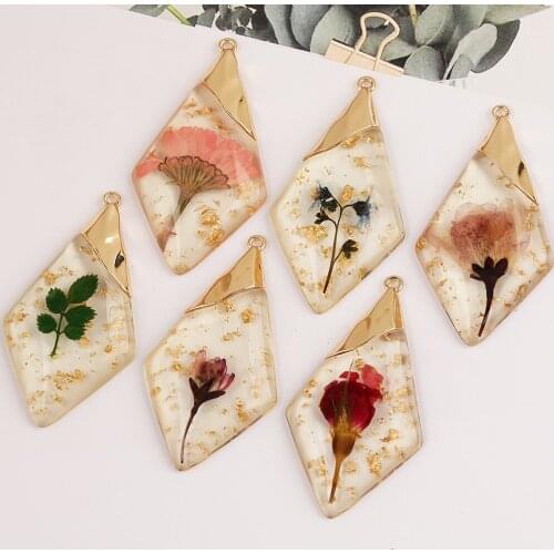 HAOSAW 28*51MM 2Pcs/Lot Resin Bead/Rhombus Shape/Natural Flower/Hand Made/Jewelry Accessories/DIY/Jewelry Findings & Components
