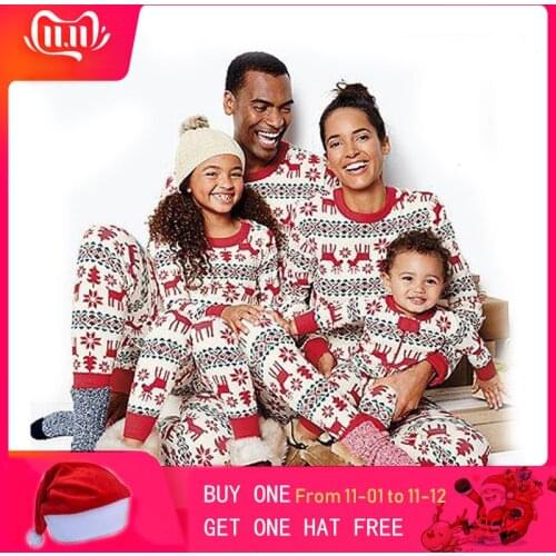 Christmas Family Pajamas Set Maternal and Child Childrens Clothing Printed Long-sleeved Sweatshirt + Pants 2 Pieces Home Suppor