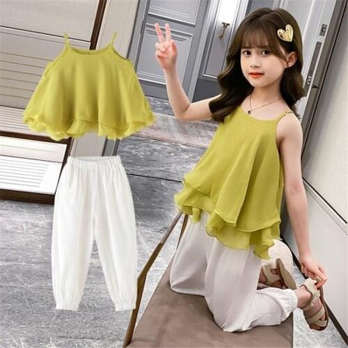 Girls Clothing Sets summer Girls sleeveless top and pant Outfit Kids Tracksuit For Girl Suit Children Clothing 3-12 Year