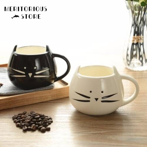 Beautiful cup 420ml Lovely White / Black Cat Coffee Milk Light Ceramic Lovers Mug Couples Cup for Home Office