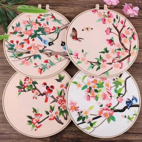 Chinese DIY Flower Embroidery Kit with Embroidery Hoop Cross Stitch Needlework Sewing Art Craft Wall Painting Home Decor Gift