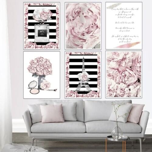 Big Peony Flower Paris Tower Perfume Wall Art Canvas Painting Nordic Posters And Prints Wall Pictures For Living Room Wall Decor