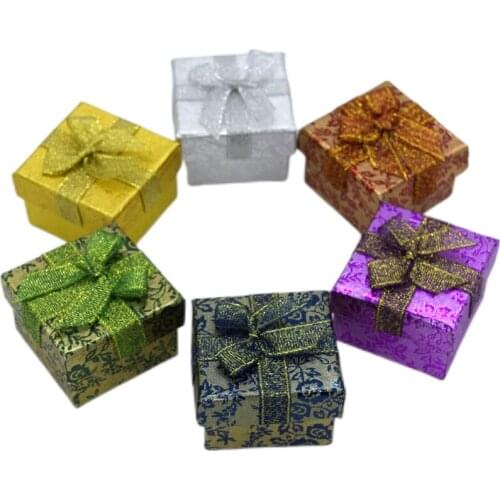 New 12PC 4.3*4.3*3.3cm Ribbon bow Jewery Organizer Box Rings Storage Cute Box Small Gift Box For Rings Earrings 6 Colors 2018592
