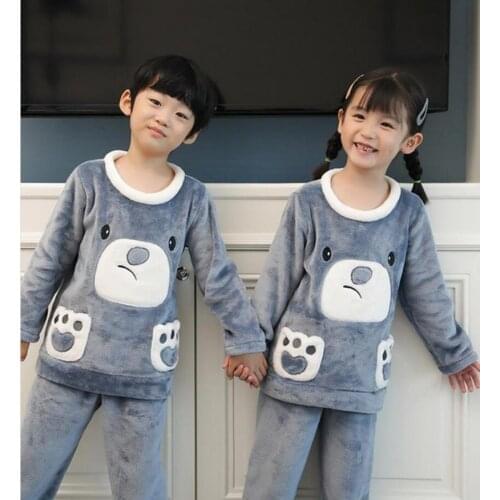 Boys Pyjama Teenage Clothes Children Winter Cartoon Pajamas Flannel Sleepwear Girls Nightwear Coral Fleece Kids Pijamas Homewear
