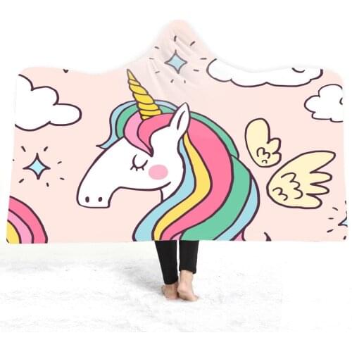Flower Unicorn Spot Pattern 3D Printed Plush Hoodie Blanket for Adults Kid Warm Wearable Fleece Throw Blankets