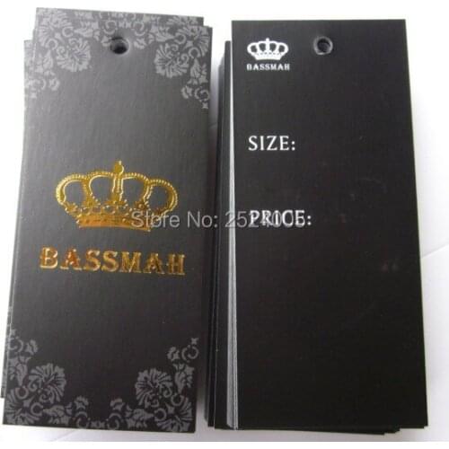 Customized golden stamping hang tag/clothing bag paper swing tags/paper tags/clothing labels/black printed tag 1000 pcs a lot