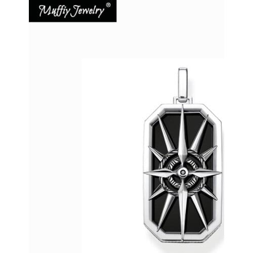 Pendant Compass Star Black Dog Tag 925 Sterling Silver 2020 New Fine Jewelry Street Style Chill Cool Gift For Men & Women