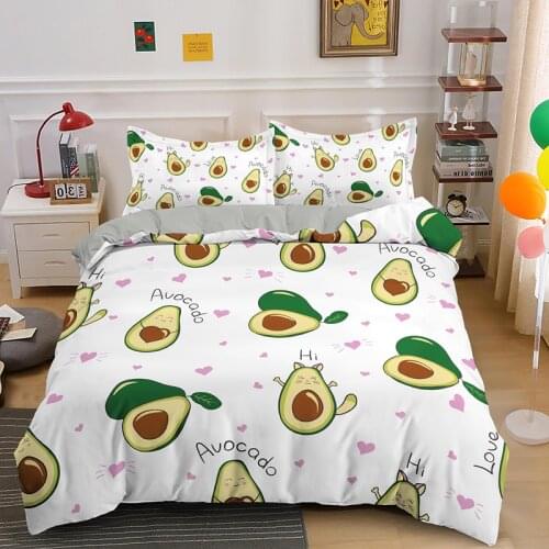 Christams Gift Cartoon Avocado Bedding Set 2/3 Pieces Boys Girls Cute Fruit Duvet Cover Sets Comforter Covers With Pillowcase