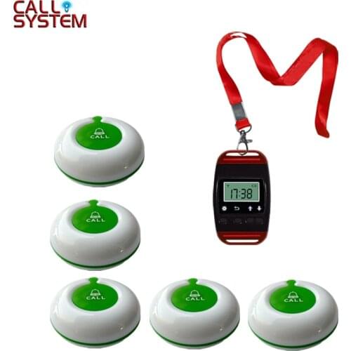 433MHZ Waiter buzzer paging system 1 watch receiver with neck rope and 5 call button