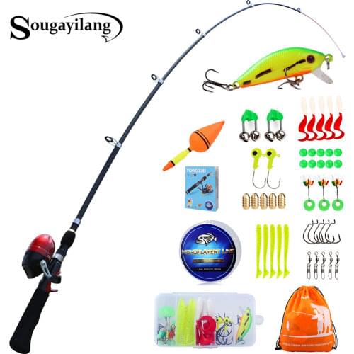 Sougayialng 1.65m Portable Telescopic Fishing Rod and Reel Combo with Free Fishing Lure Fishing Line Full Kits Children Gift