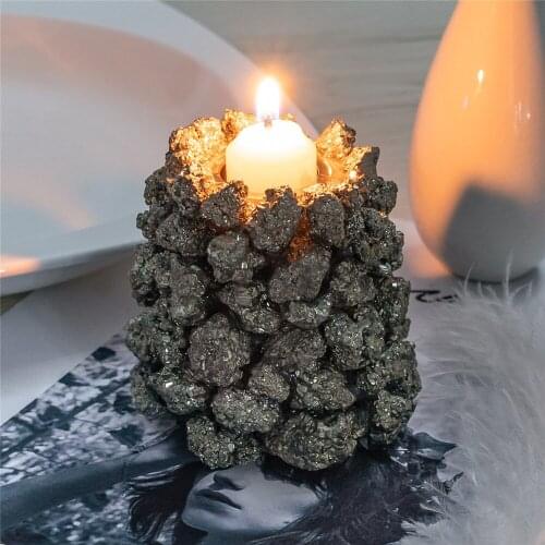 Sporadic 1pc Natural Pyrite Candlestick Candles Holders Stones Home Decoration Candle Cup Natural