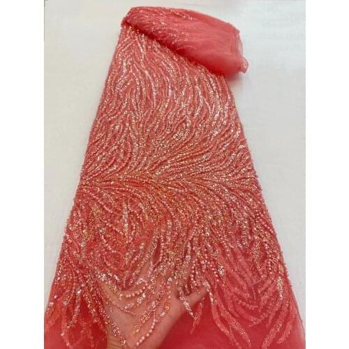 Bridal french lace fabric beaded and sequins african tulle lace fabric ZH-468685 net lace fabric for wedding dress