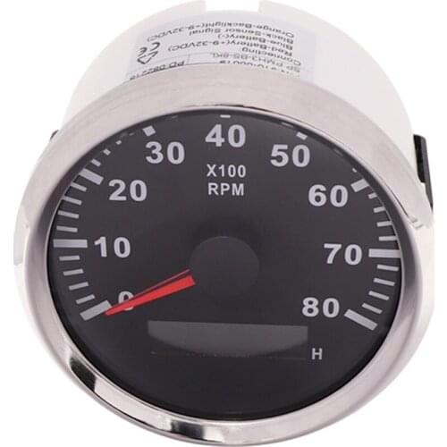 85 mm Marine Tachometer Gauge with LCD Digital Hourmeter RPM Gauge fit Auto Boat Engine 8000 RPM Tachometer Gauge 9~32 V