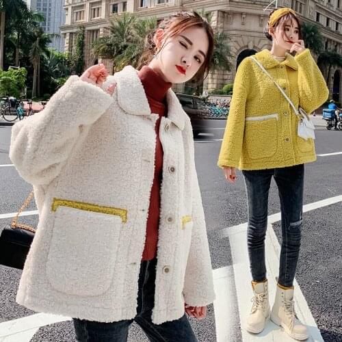 Thicken Lamb wool coat New Women short winter jacket with Cashmere Outerwear fashion Plush famale jacket student Loose Tops