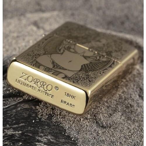 Zorro Lighter Kerosene Pure Copper Five Side Deep Carving Windproof Carving Beauty Skeleton ZT-050 Men Gift