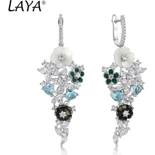 Laya 925 Sterling Silver Summer Hot Style Luxury Jewelry High Quality Zircon Natural Shell Flower Drop Earrings For Women