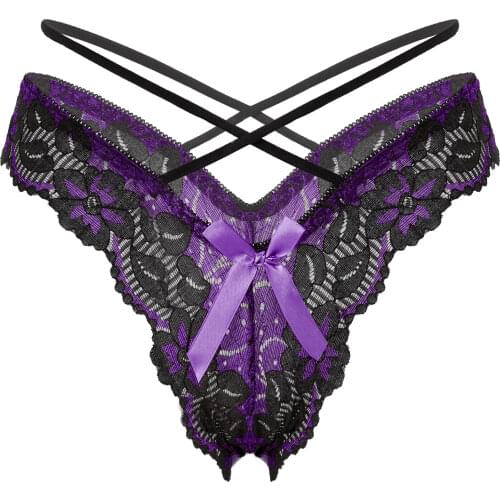 Women Hot Sexy Panties Low Waist Lingerie Thongs Underwear Sex Hollow Out Floral Lace Underpants Butterfly Decor G-string Briefs
