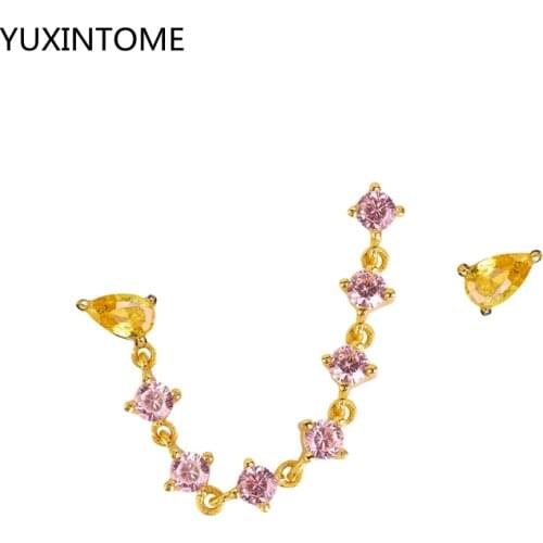 925 Sterling Silver Ear Needle Pink Zircon Stud Earrings Crystal Flower Ear Stud Cute Chain Earrings For Women Jewelry Gift