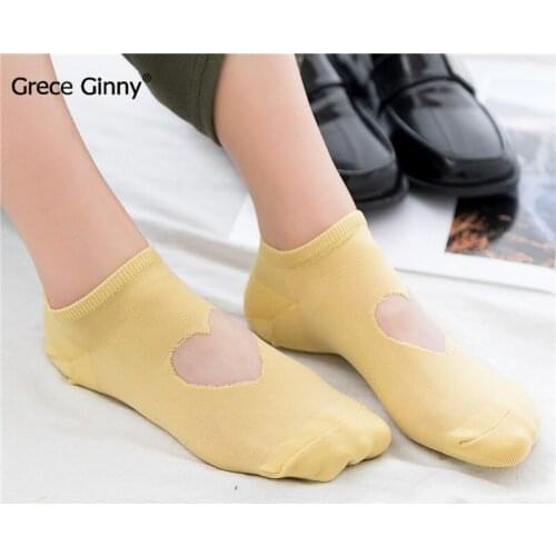 Ladies Spring and autumn cute instep transparent love boat socks breathable thin socks