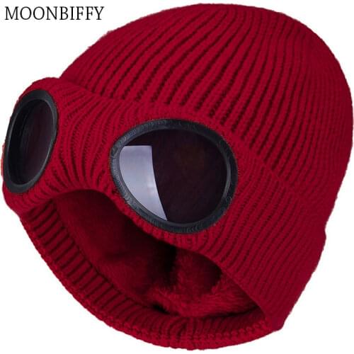 Winter Warm Knit Hats 2021 New Fashion Unisex Adult Windproof Ski Caps With Removable Glasses Thicken Sports Multi-function Caps