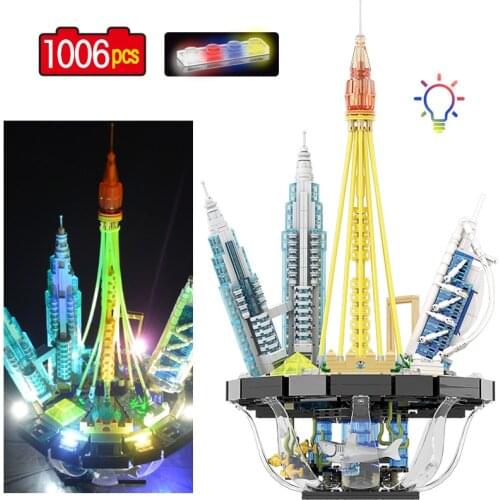City Famous Dubai Skyline Building Block Technical Creator Street View LED Light Architecture Bricks DIY Toys For Children Gifts