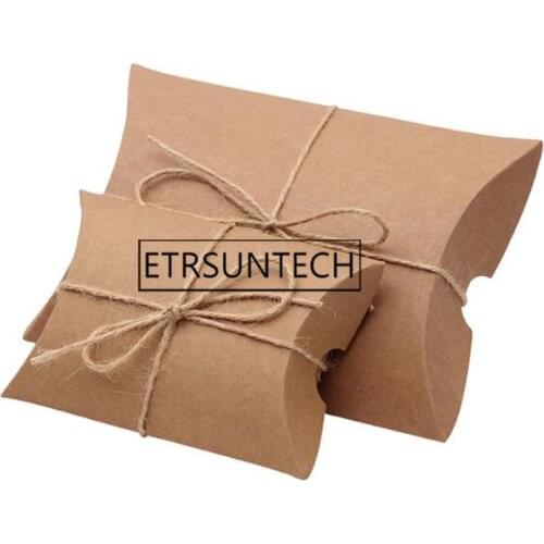 200pcs Kraft Paper Gift Boxes Pillow Shape Wedding Favor Gift Box Party Candy Box Festive Party Supplies