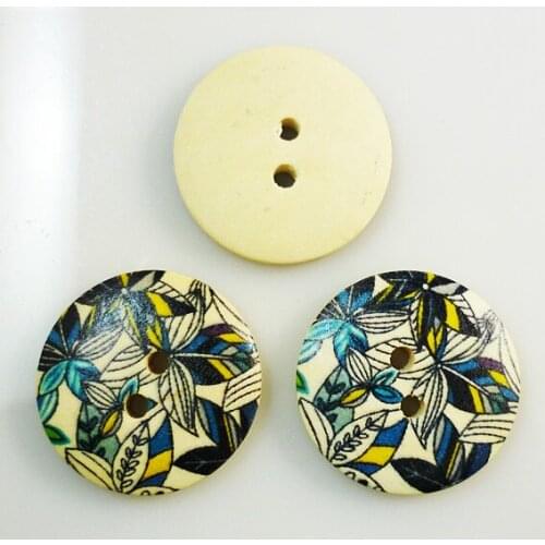 30PCS 25MM colour flower painting wooden Wood color buttons coat boots sewing clothes accessories MCB-380