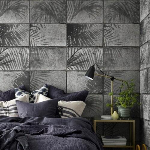 Обои 3D stereo cement brick pattern brick wallpaper Nordic modern minimalist banana leaf wallpaper living room background wall