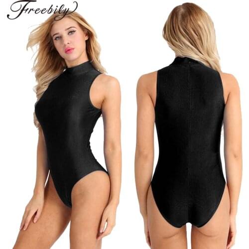 Women Sleeveless Ballet Leotard Adult High Neck Gymnastics Leotards One-Piece Swimsuit Ballerina Stage Performance Bodysuit