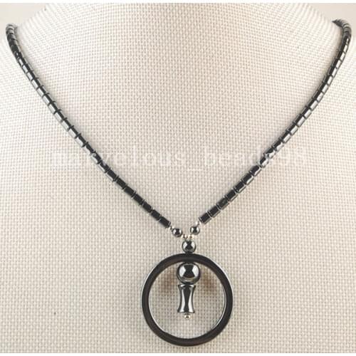 Free shipping Fashion Jewelry Black Non-Magnetic Hematite Round Pendant Necklace 1Pcs G6229