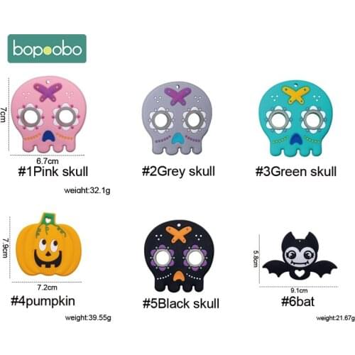 Bopoobo 6pc Silicone Pumpkin Teether BPA Free Baby Nursing Teething Necklace Accessories Rodent Silicone Halloween Bat Teether