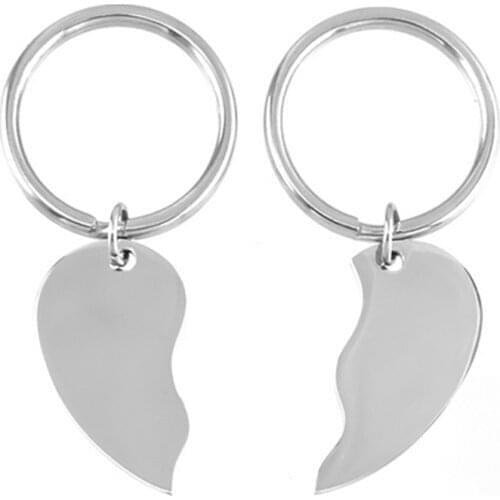 100% Stainless Steel Heart Key Chain Blank For Engrave Metal Couple Keychain Set Mirror Polished Wholesale 10pair