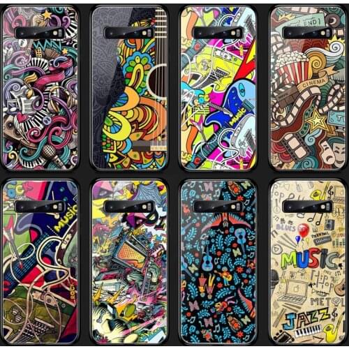 Hrmes Art music guitar doodle Phone Case Tempered Glass For Samsung S20 Plus S7 S8 S9 S10E Plus Note 8 9 10 Plus A7 2018