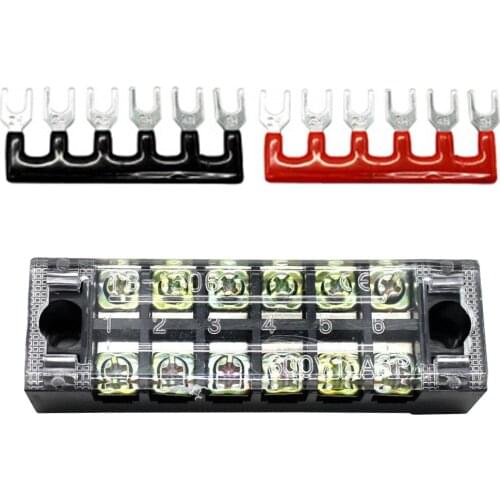 Dual Row 6 Position Covered Screw Terminal Block 600V 15A and Strips