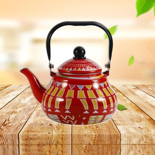 2.0L Enamel Teapot With Steel Handle Geometric Pattern Pear Shape Cold Kettle Gift Pot Home Tea Set