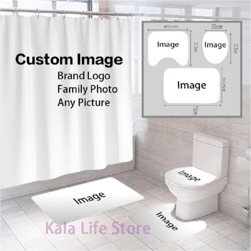 Personality Custom Shower Curtain 4 Piece Carpet Cover Toilet Cover Bath Mat Pad Set Customized Bathroom Curtain With 12 Hooks