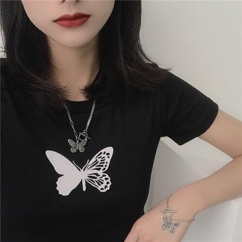 Ins Hot Sale New Alloy Butterfly Necklace Charm Butterfly Jewelry Pendant Women Girls Word Buckle Charm Bracelets Jewelry Gift