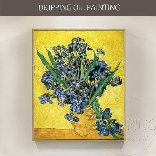 Skilled Artist Hand-painted Impression Flower Van Gogh Oil Painting Handmade Still Life with Irises Oil Painting for Living Room